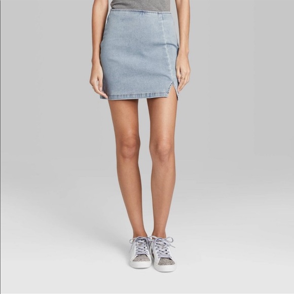 Wild fable notch front seamed denim mini skirt - Picture 2 of 6